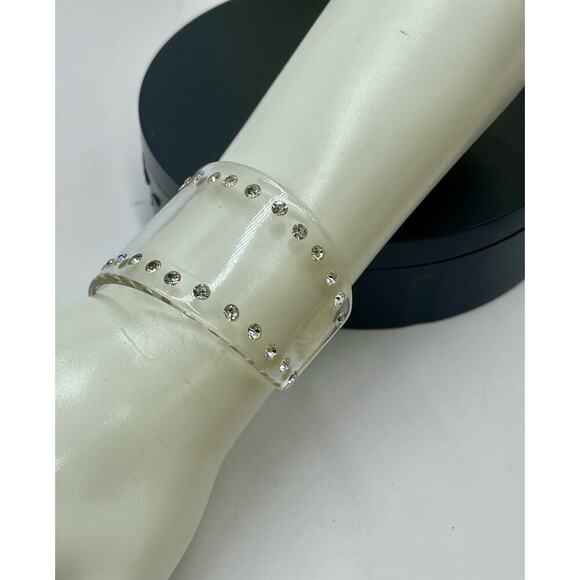 Clear High End Wide Lucite Rhinestone Cuff Bracelet - Picture 4 of 10
